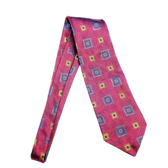Roberto Villini Couture Silk Tie Red Woven Geometr - Picture 6 of 6